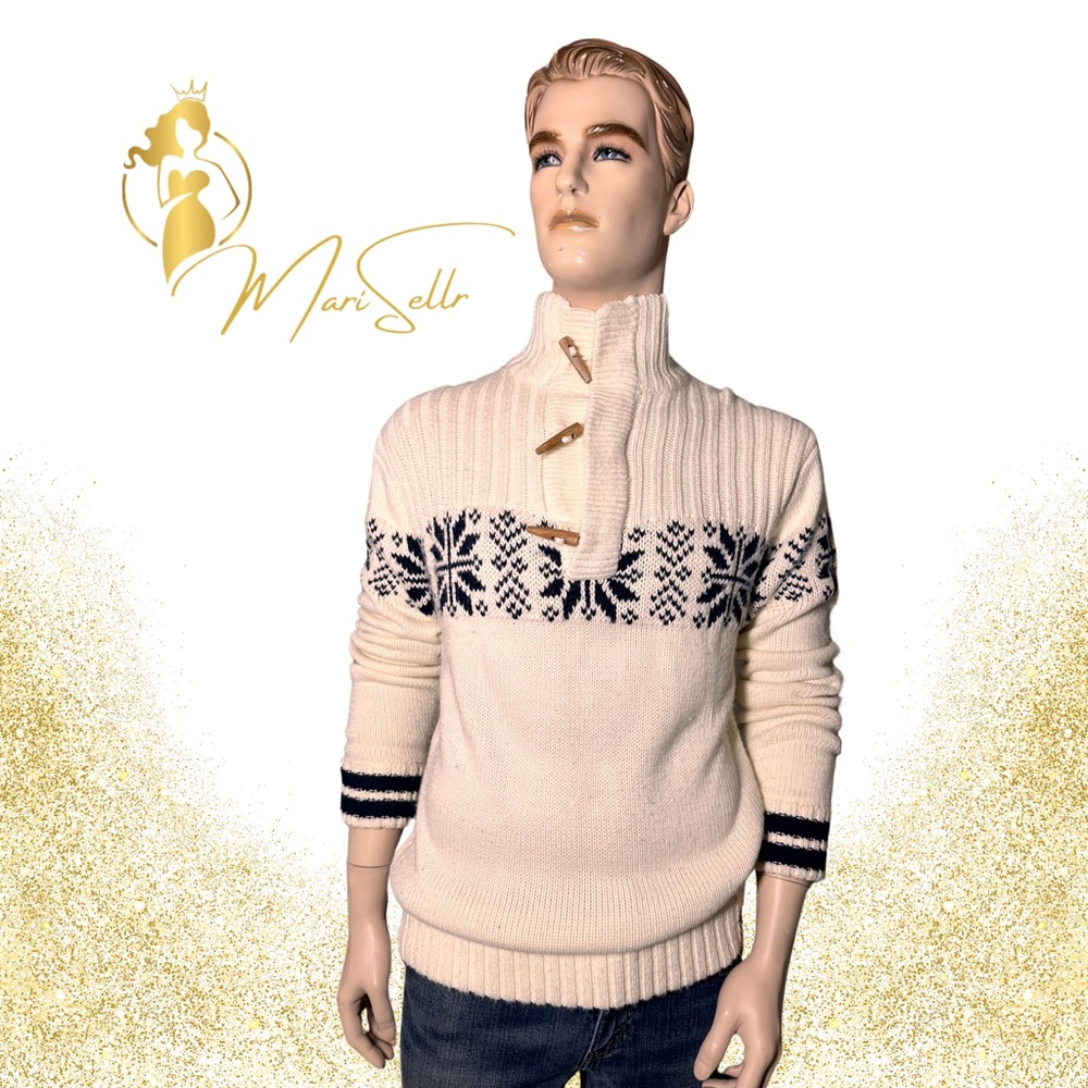 Black and Cream Chunky Knit Crewneck Sweater